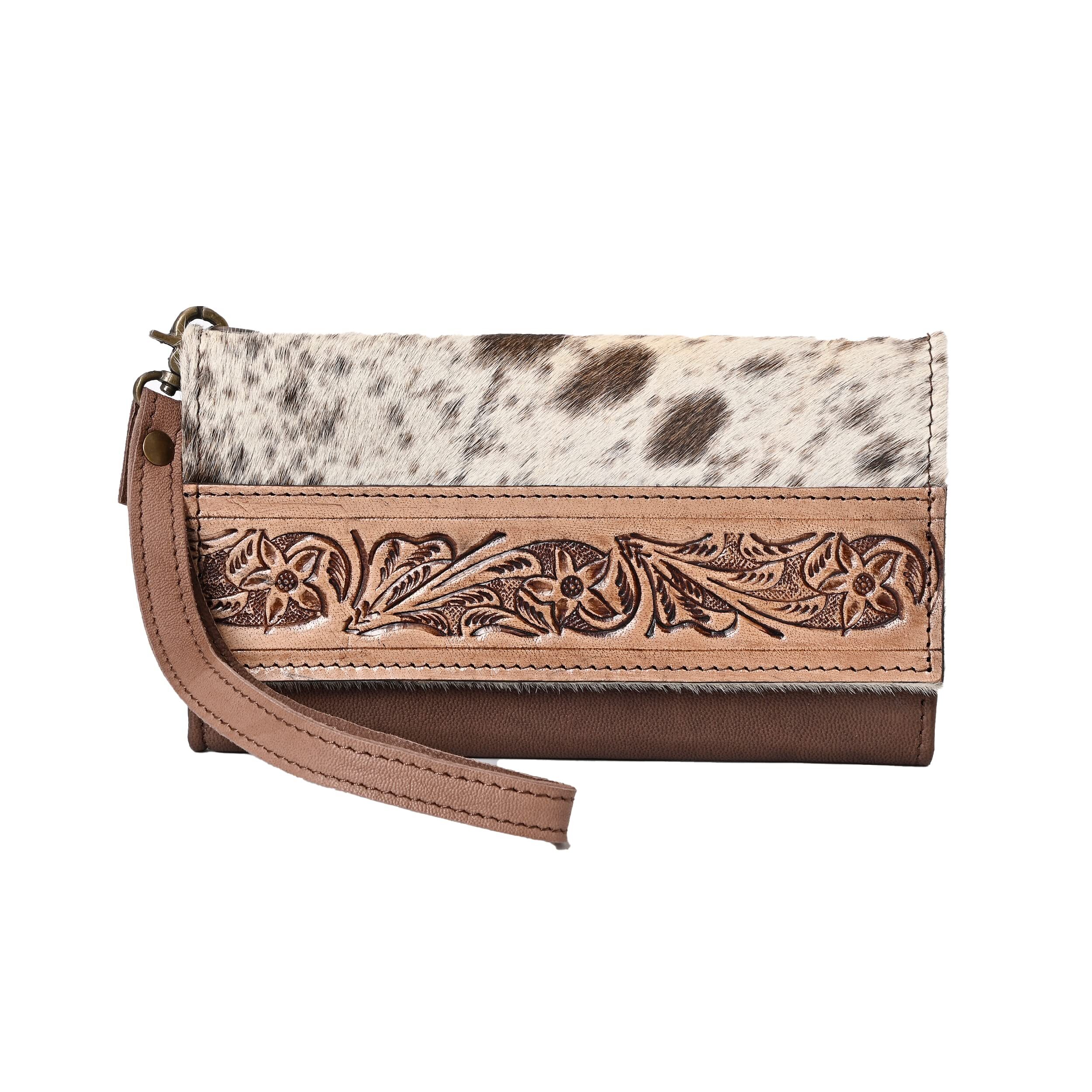 6028 HandTooled Cowhide Leather Wallet  Rfid Blocking Long Wallet